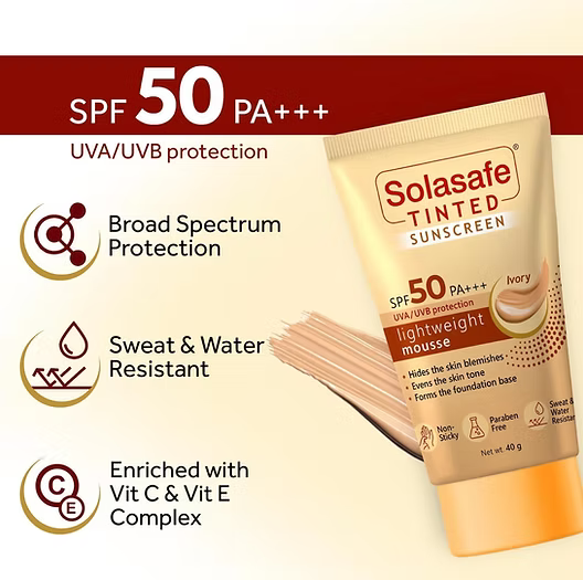 Solasafe Tinted Ivory Sunscreen SPF 50 | Broad Spectrum Protection |
